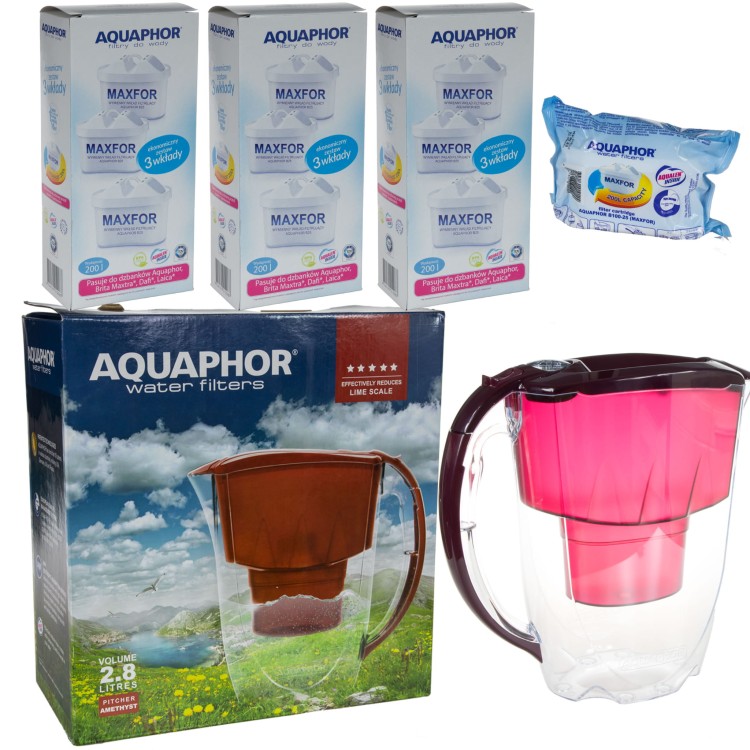 Dzbanek do wody Aquaphor Amethyst 2,8l wiśniowy + 10 filtrów B100-25