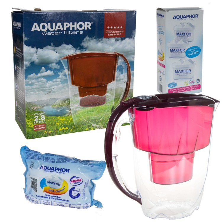 Dzbanek do wody Aquaphor 2,8l + 4 filtry B100-25 wiśniowy