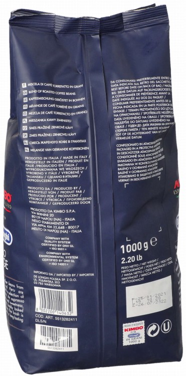 Kawa ziarnista Kimbo Delonghi Espresso Prestige opakowanie bok