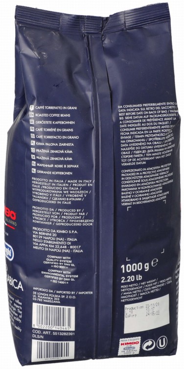 Kawa ziarnista Delonghi Espresso 100% Arabica  tył opakowania