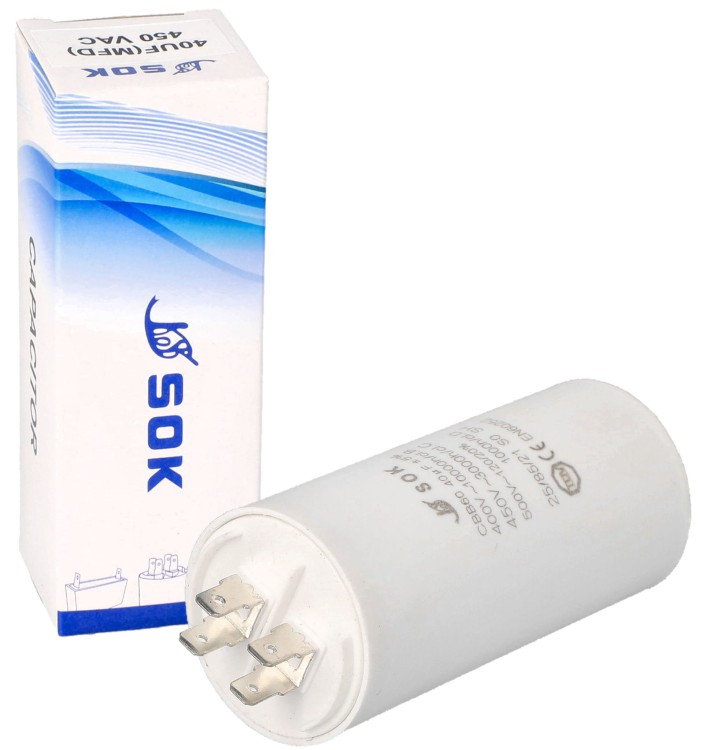 Kondensator rozruchowy do silnika 40uF 450V z opakowaniem