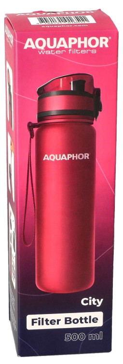 Butelka filtrująca Aquaphor City bordowa 500ml opakowanie widok1