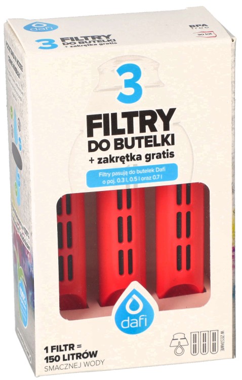 Filtr wody do butelki Dafi Soft Solid makowy 3szt + nakrętka opakowanie widok3