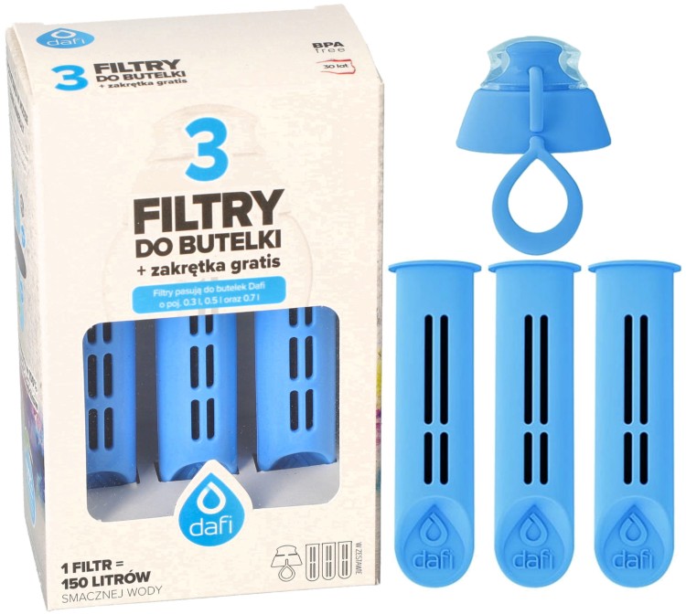 Filtr wody do butelki Dafi Soft Solid niebieski 3szt + nakrętka