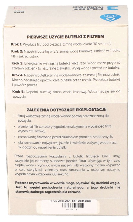 Filtr wody do butelki Dafi Soft Solid niebieski 3szt + nakrętka opakowanie widok4
