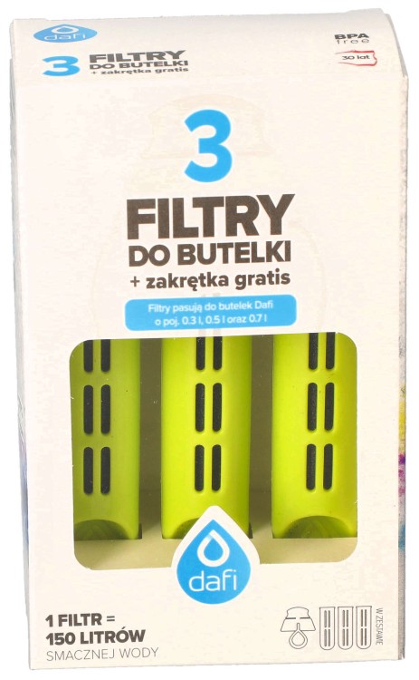 Filtr wody do butelki Dafi Soft Solid limonkowy 3szt + nakrętka opakowanie widok1
