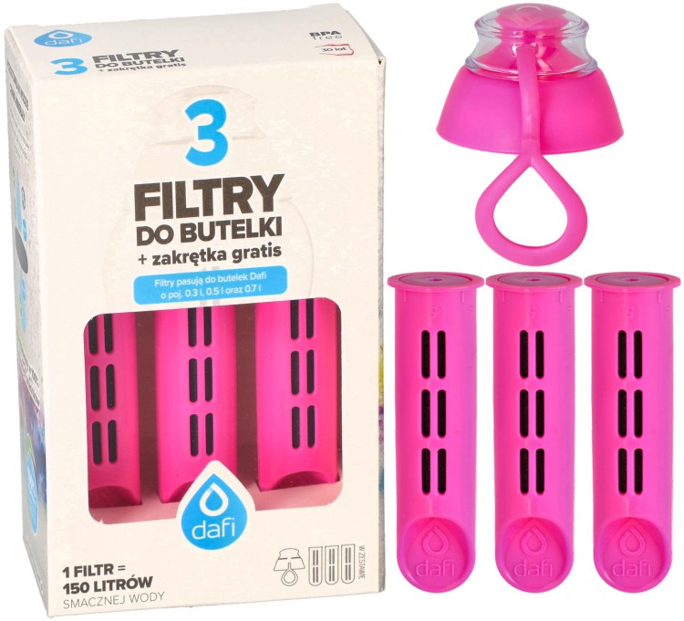 Filtr wody do butelki Dafi Soft Solid flamingowy 3szt + nakrętka