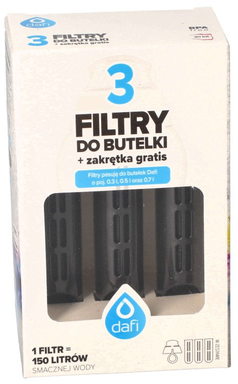 Filtr wody do butelki Dafi Soft Solid czarny 3szt + nakrętka opakowanie widok1