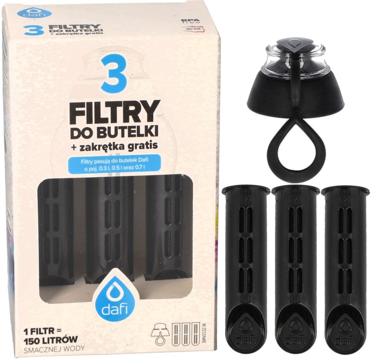 Filtr wody do butelki Dafi Soft Solid czarny 3szt + nakrętka
