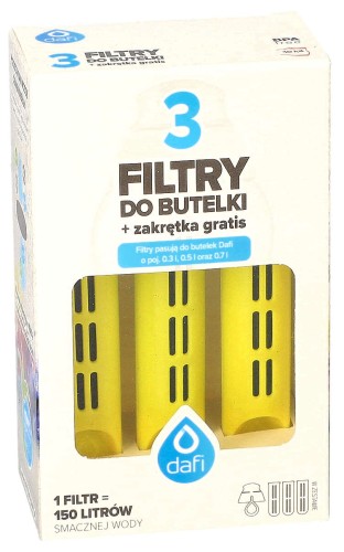 Filtr wody do butelki Dafi Soft Solid cytrynowy 3szt + nakrętka opakowanie widok1