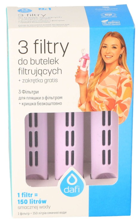 Filtr wody do butelki Dafi Soft Solid jagodowy 3szt + nakrętka opakowanie widok2