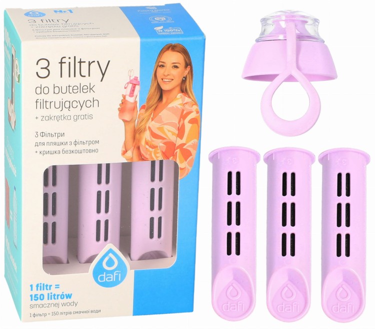 Filtr wody do butelki Dafi Soft Solid jagodowy 3szt + nakrętka