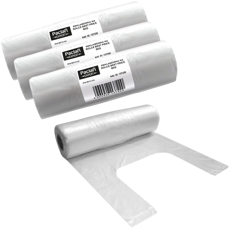 Reklamówki foliowe na rolce mocne do 5 kg Paclan 37220 x3