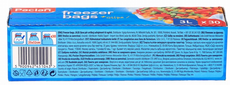 Woreczki na mrożonki 3 l z klipsem Paclan 30 szt 51043 opakowanie widok 1