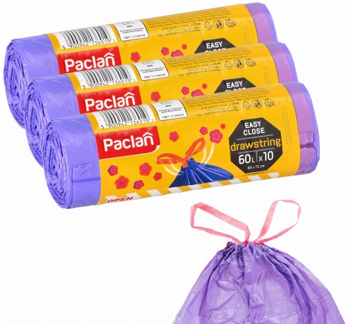 Worki na śmieci zapachowe z taśmą 60 l mocne Paclan 36919 30 szt