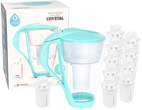 Dzbanek filtrujący  Dafi Crystal led szklany miętowy + 10 filtrów classic