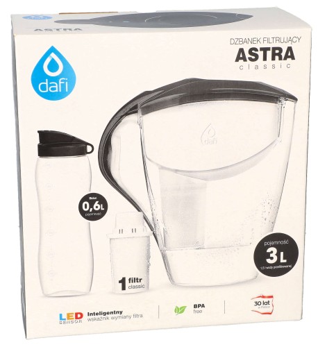 Dzbanek filtrujący wodę Dafi ASTRA LED Classic czarny 3 l + bidon + filtr opakowanie