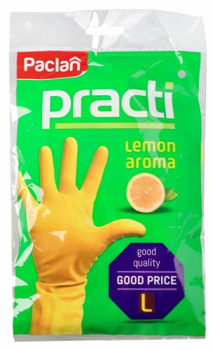 Rękawiczki gumowe kuchenne Paclan L mocne grube zapachowe opakowanie