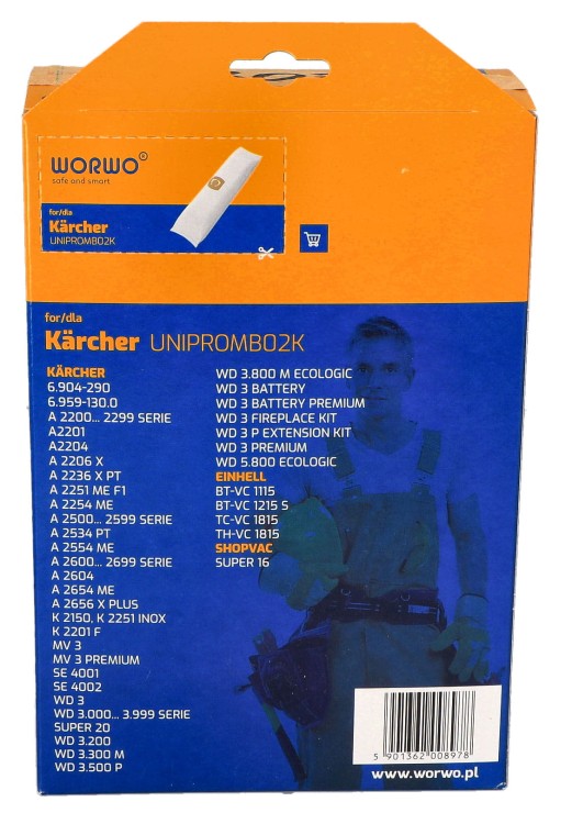 Worki do odkurzacza Karcher WD3 MV3 SE4001 UNIPROMB02K opakowanie widok 2