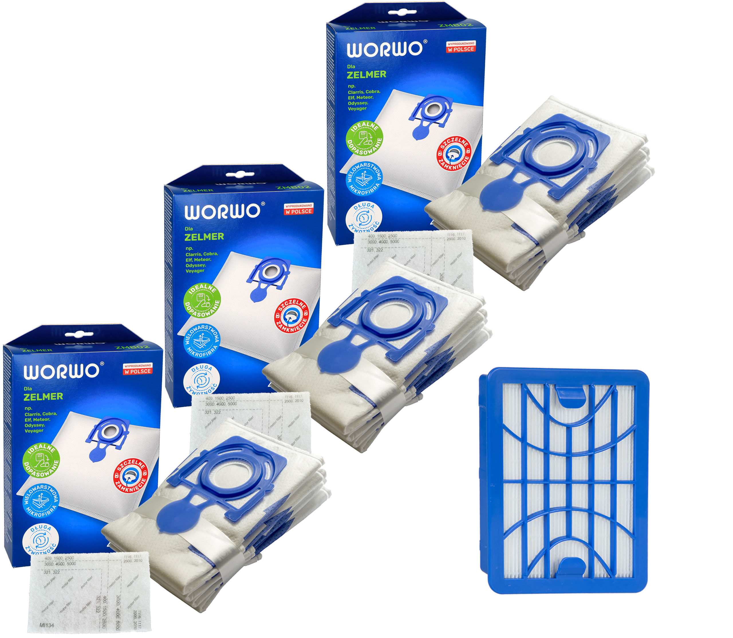 Worki syntetyczne do odkurzacza Zelmer Odyssey Elf 49.4000 ZMB02K 12szt + filtr hepa