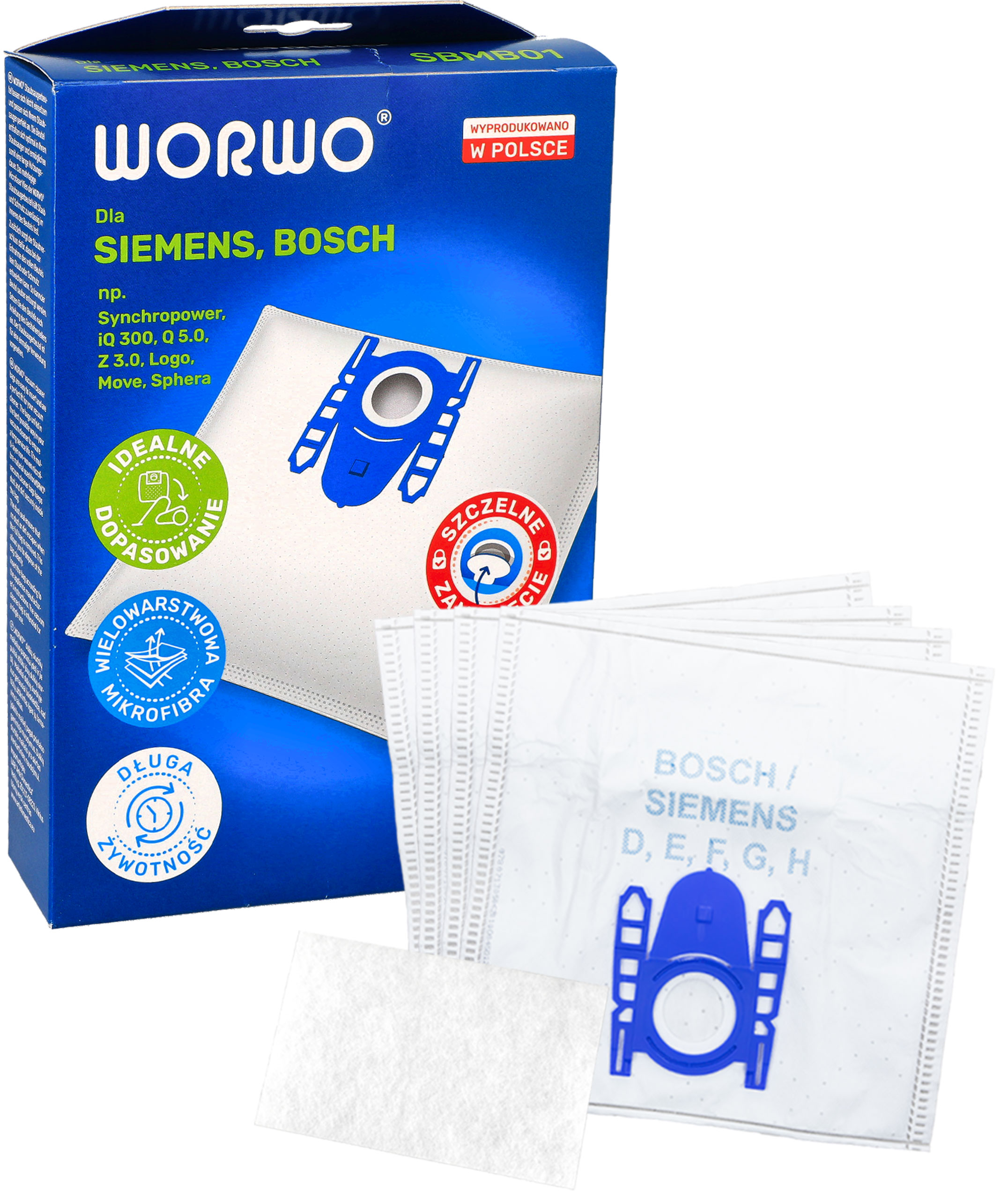 Worki syntetyczne do odkurzaczy Bosch Siemens Typ D E F G H SBMB01K 4szt