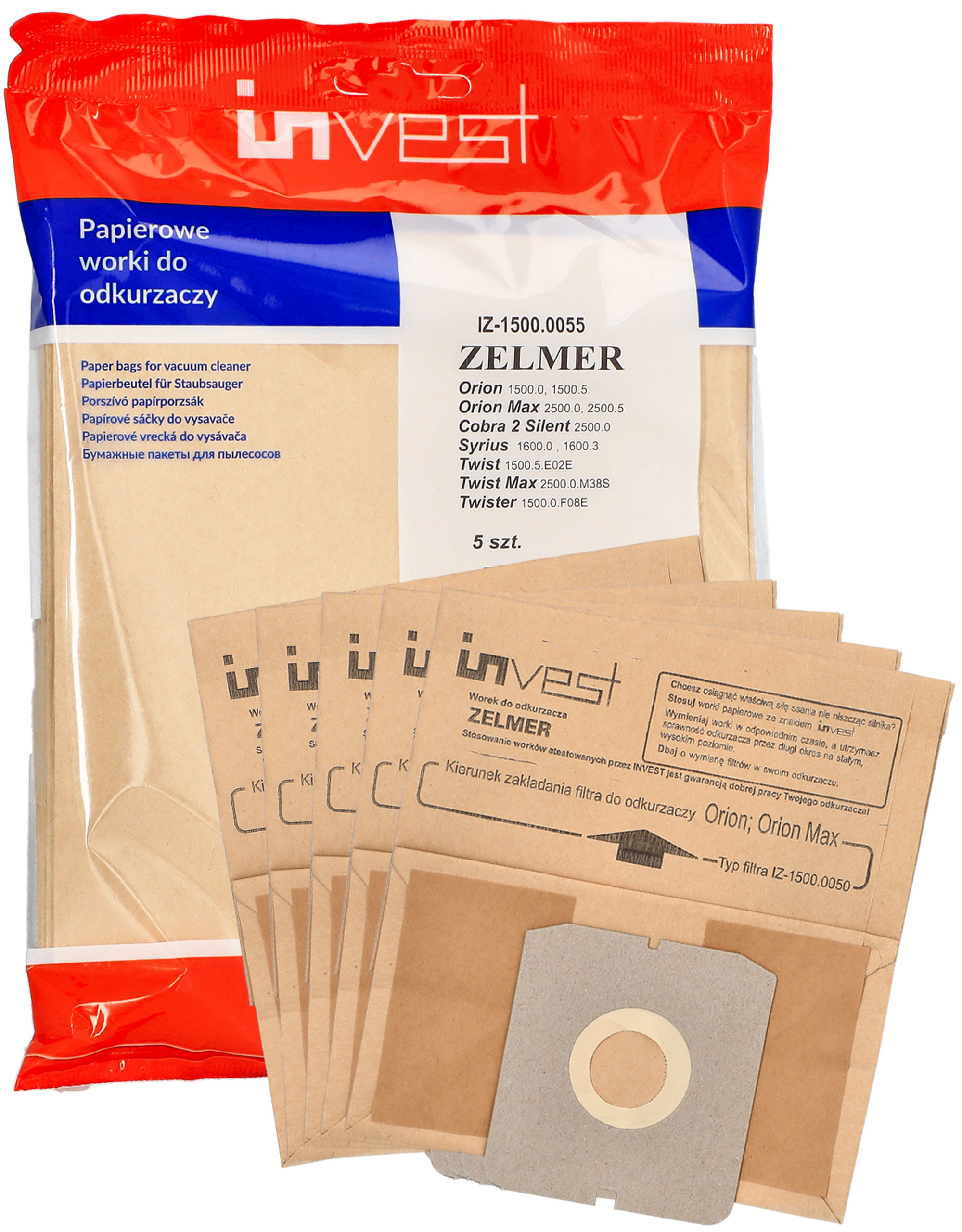 Worki Invest IZ-1500.0055 do odkurzacza Zelmer 1600 Orion Syrius Twist Twister 5 szt