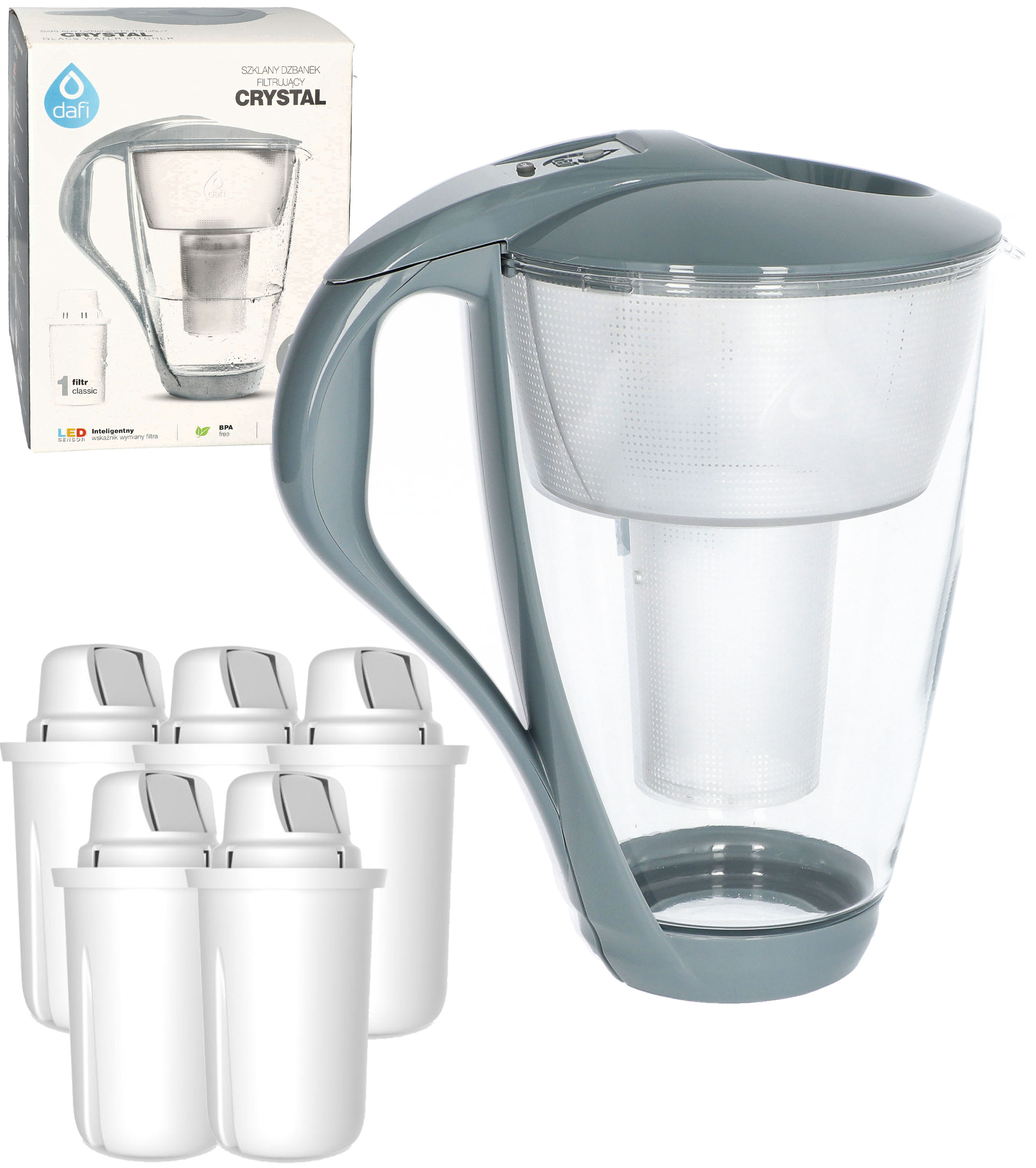 Dzbanek Dafi Crystal led szklany stalowy + 5 filtrów classic