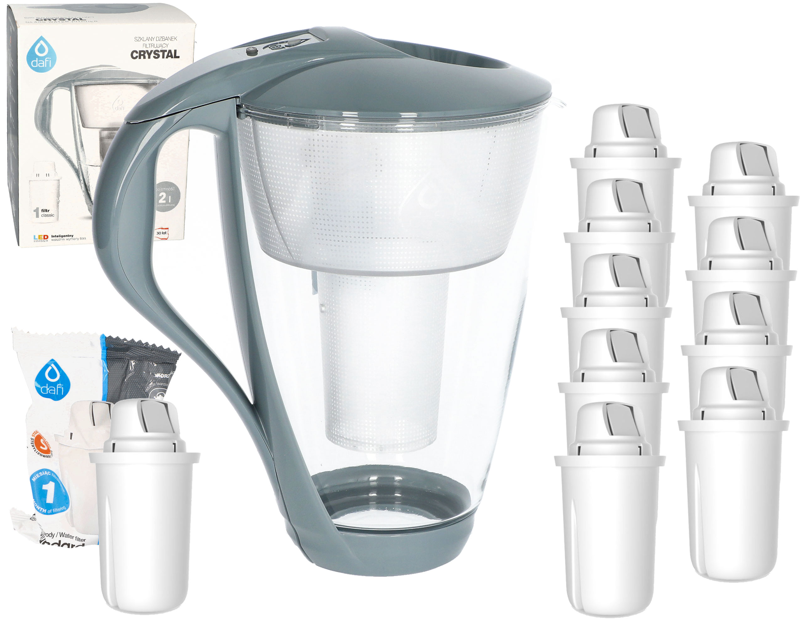Dzbanek filtrujący Dafi Crystal led szklany stalowy + 10 filtrów classic