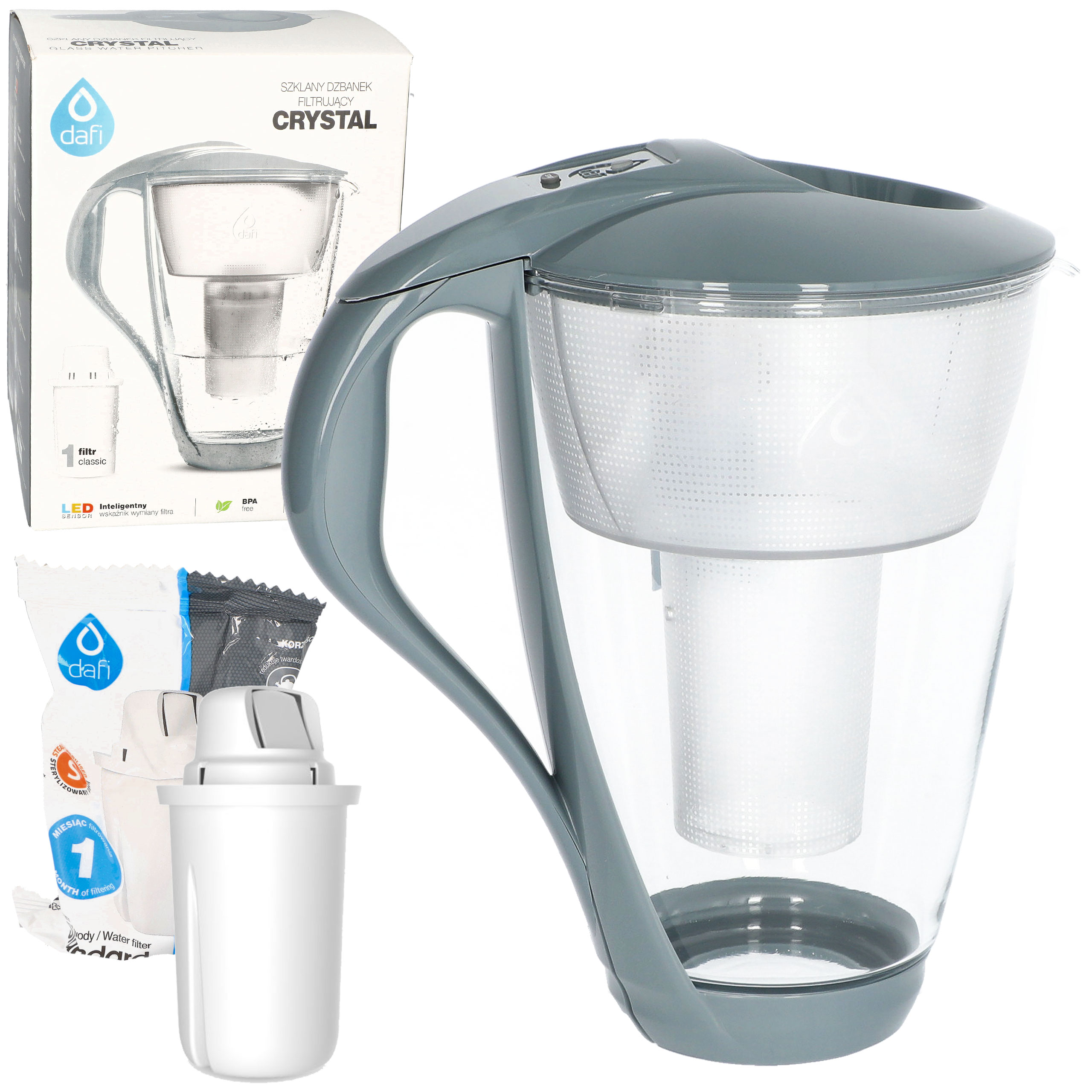 Dzbanek dafi crystal led stalowy z filtrem
