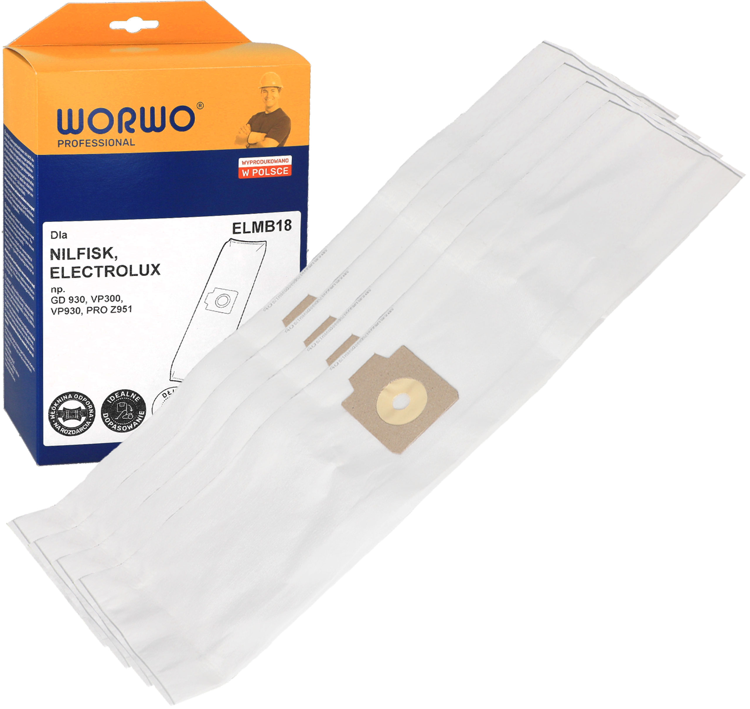 Worki Worwo syntetyczne do odkurzacza Electrolux Karcher Nilfisk ELMB18K EL26 4szt