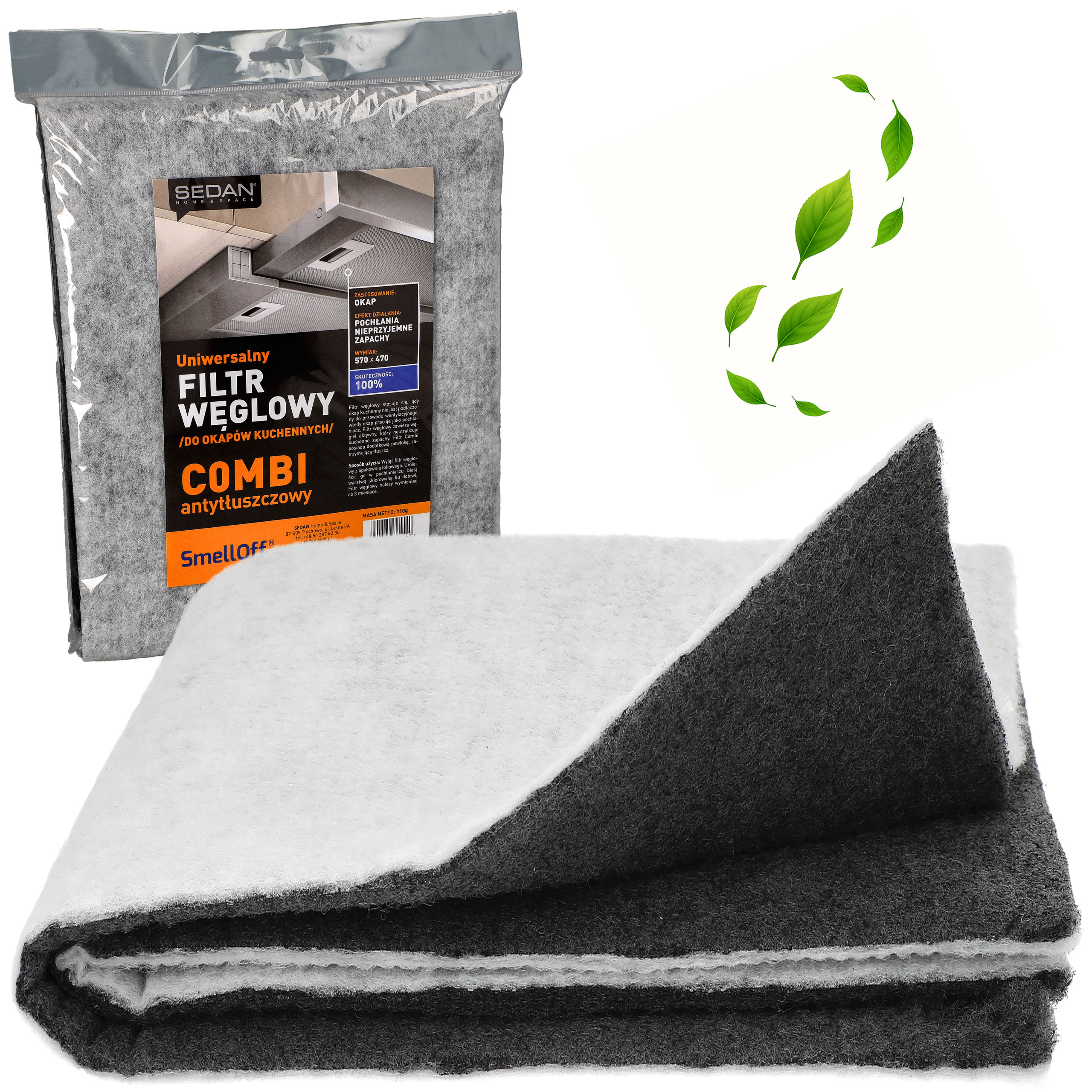 Filtr węglowy Sedan Combi 57x47 cm do okapu kuchennego przeciwtłuszczowy