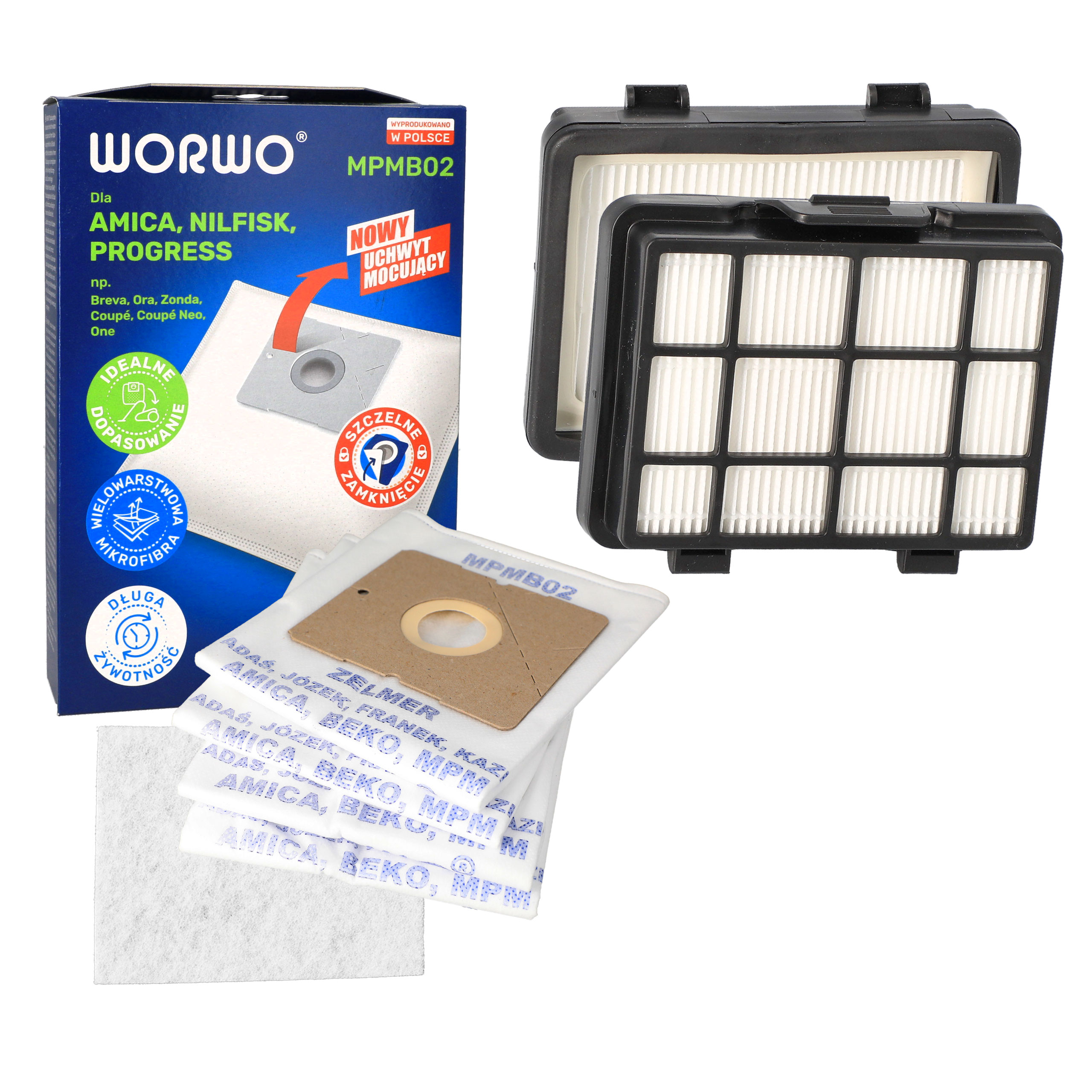 Filtry Hepa do odkurzacza Amica Bagio Eco oryginał + worki 4 szt