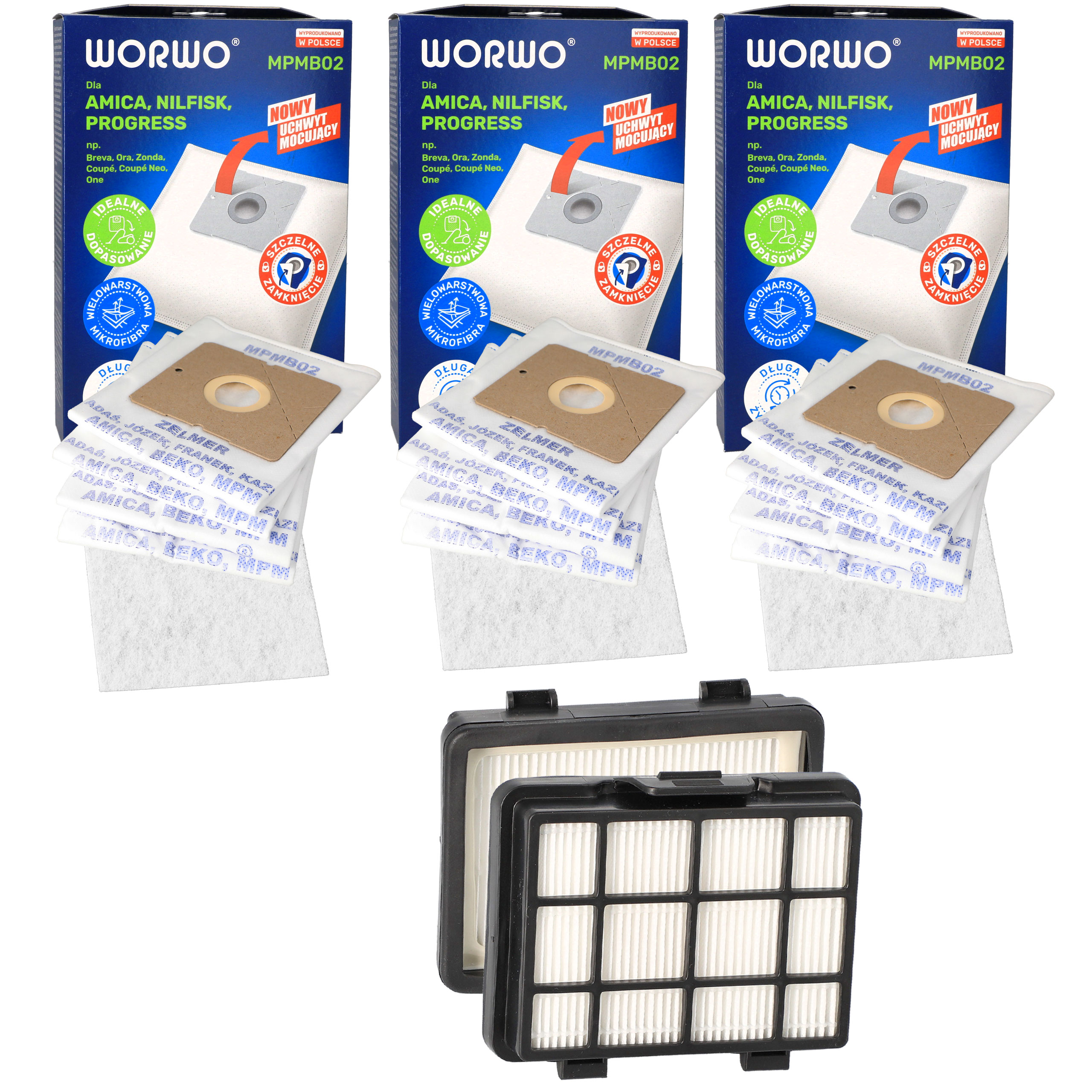 Filtry Hepa do odkurzacza Amica Bagio Eco oryginał + worki 12 szt