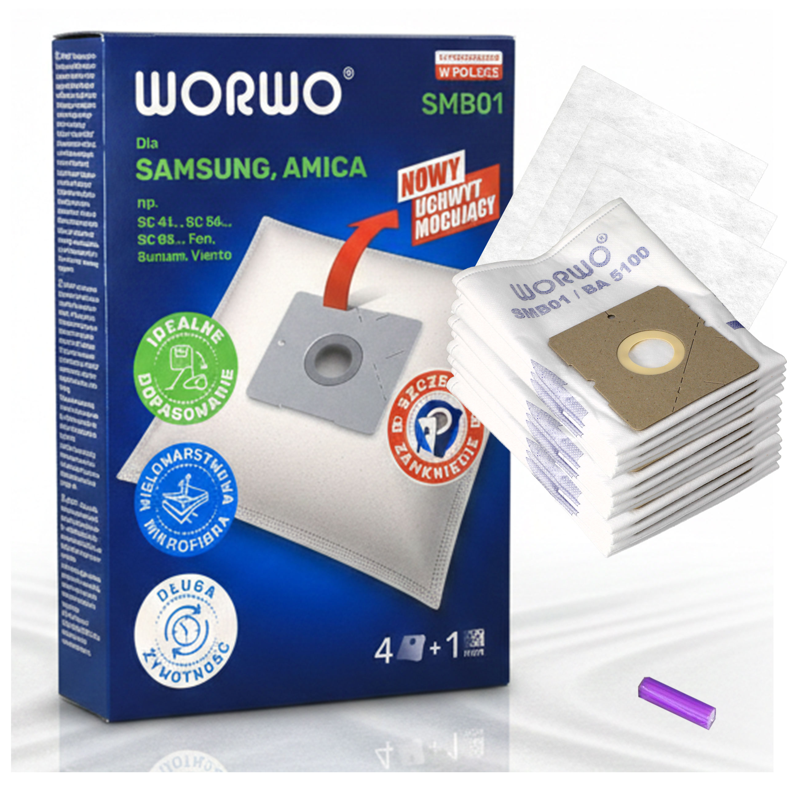 Worki WORWO SMB01K do odkurzacza Samsung VP 54 VP 77 VP 95B VP 100 12 szt