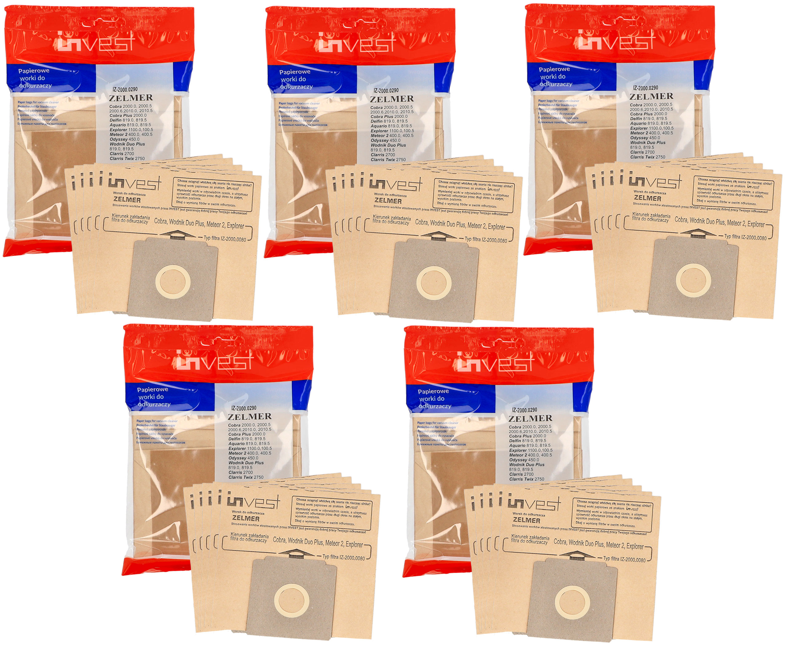 Worki Invest IZ-2000.0290 papierowe do odkurzacza Zelmer Cobra 2000 Explorer Furio 25 szt