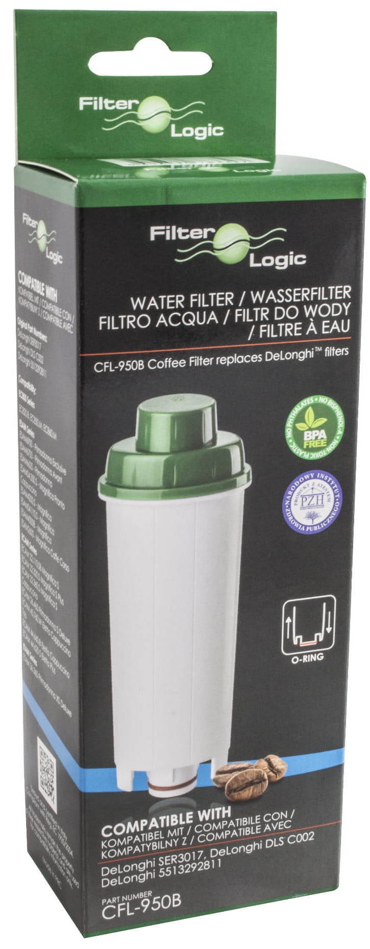 FilterLogic CFL-950B | 8x waterfilter compatibel met DeLonghi DLS C002, DLSC002 filterpatroon voor Magnifica, Rivelia, Eletta, PrimaDonna, Maestosa, Dinamica ECAM volautomatische koffiemachines